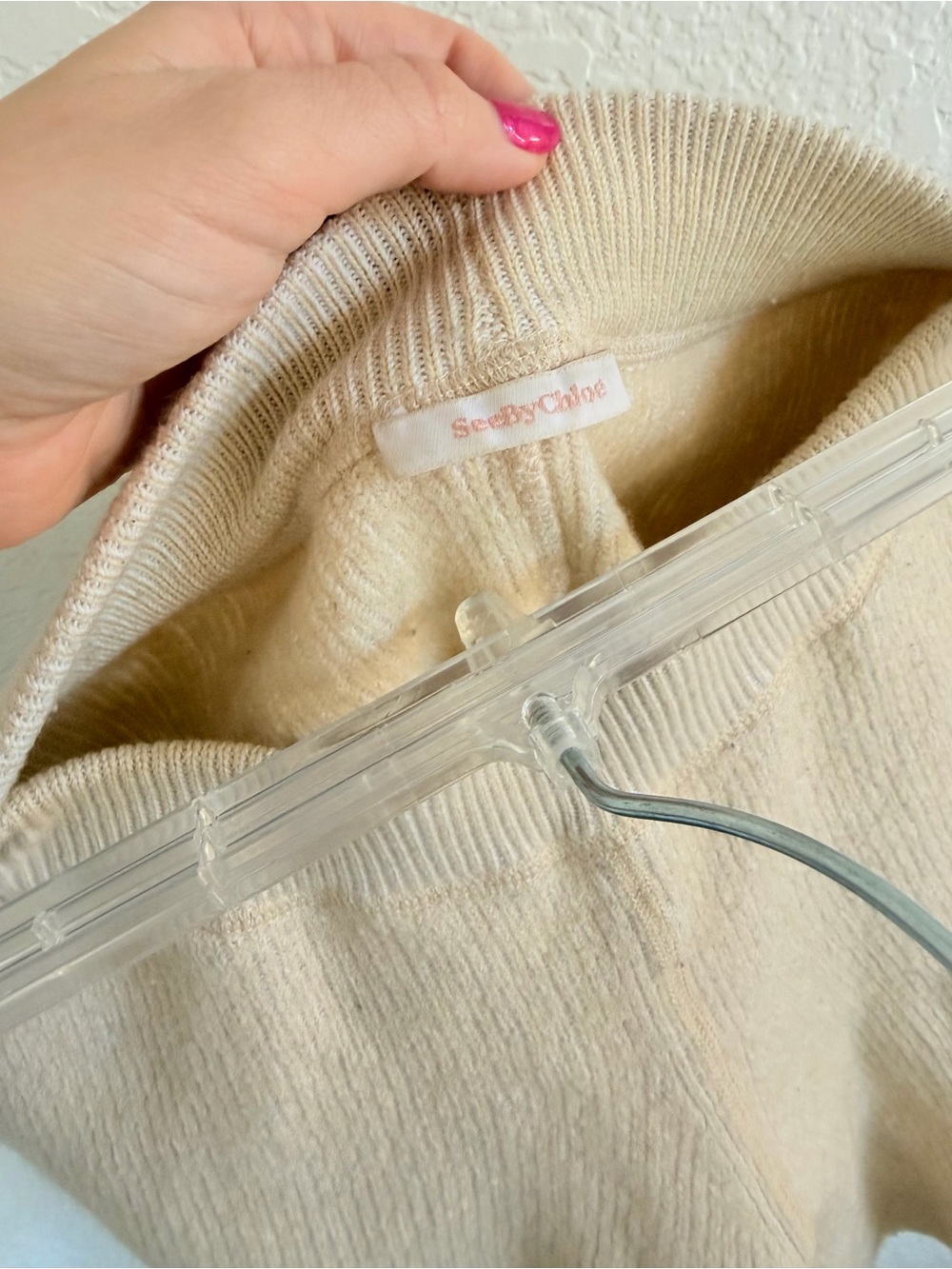 CHLOE See by Chloe Cozy Ribbed Knit Wool Shorts in Beige Tan Cream S - Picture 4 of 4